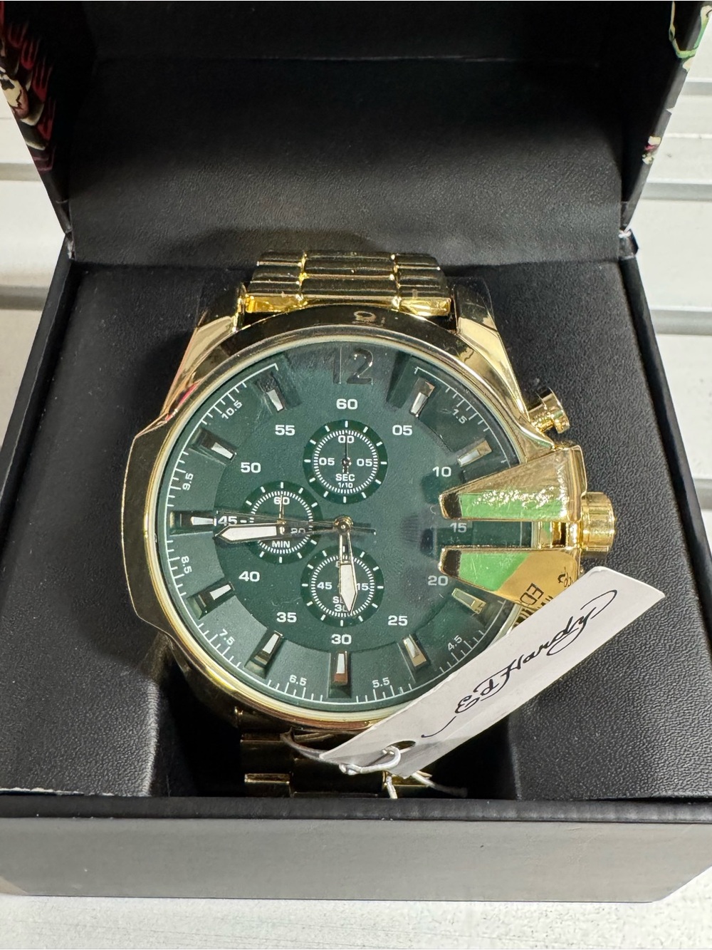 Ed Hardy Men’s Goldtone Chronograph Watch / Gold Dial